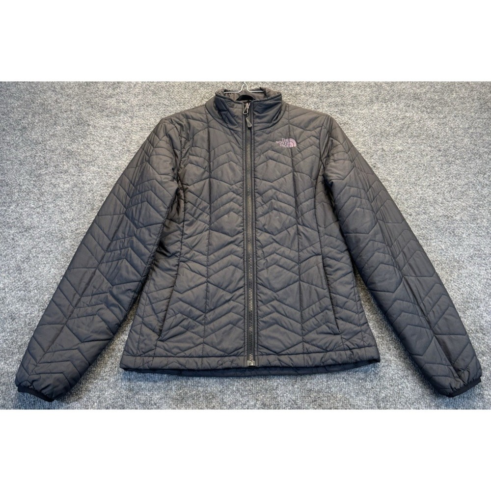 The North Face Women's Small Black Quilted Insulated Jacket Pink Logo
